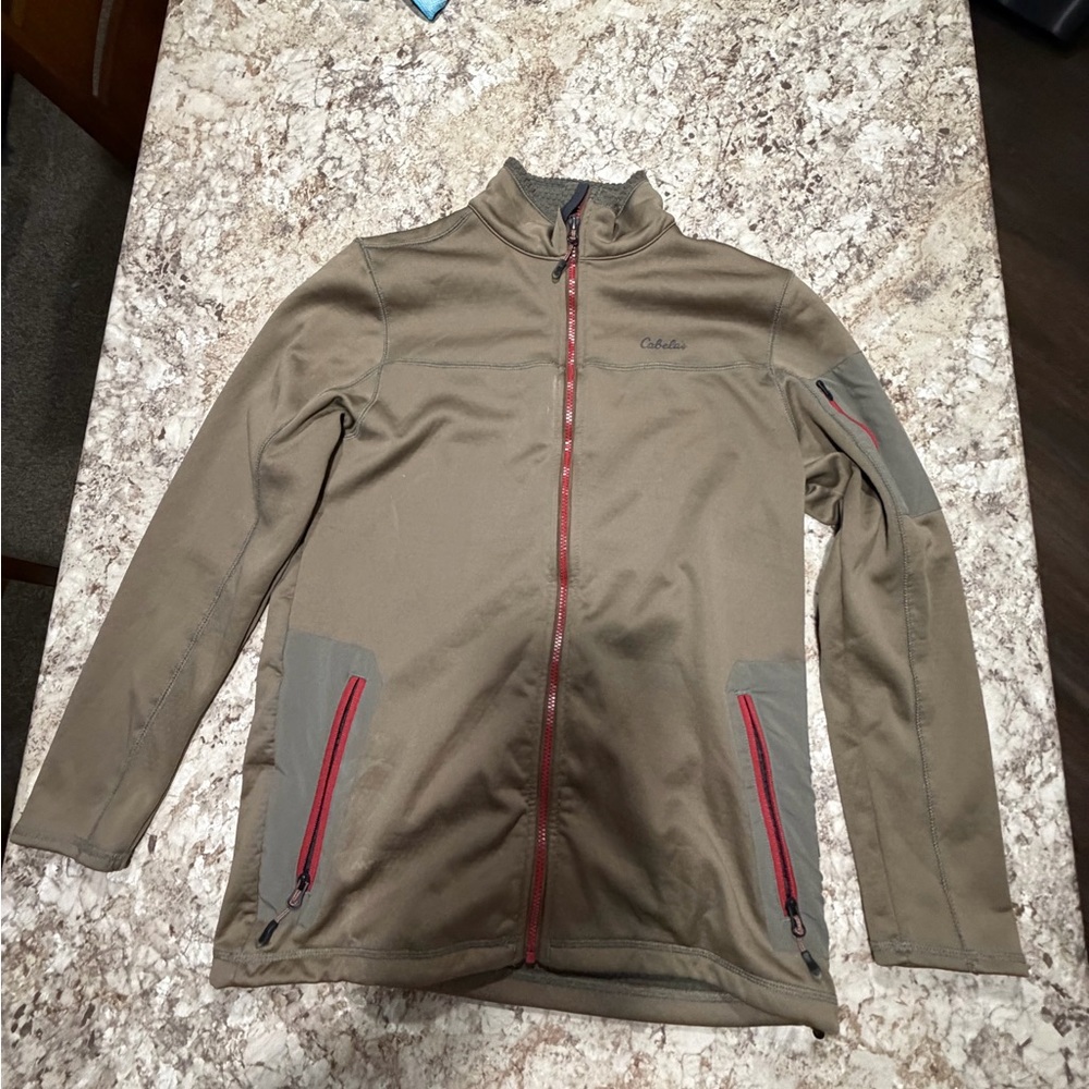 Cabela's Men's Brown Jacket with Red Zippers